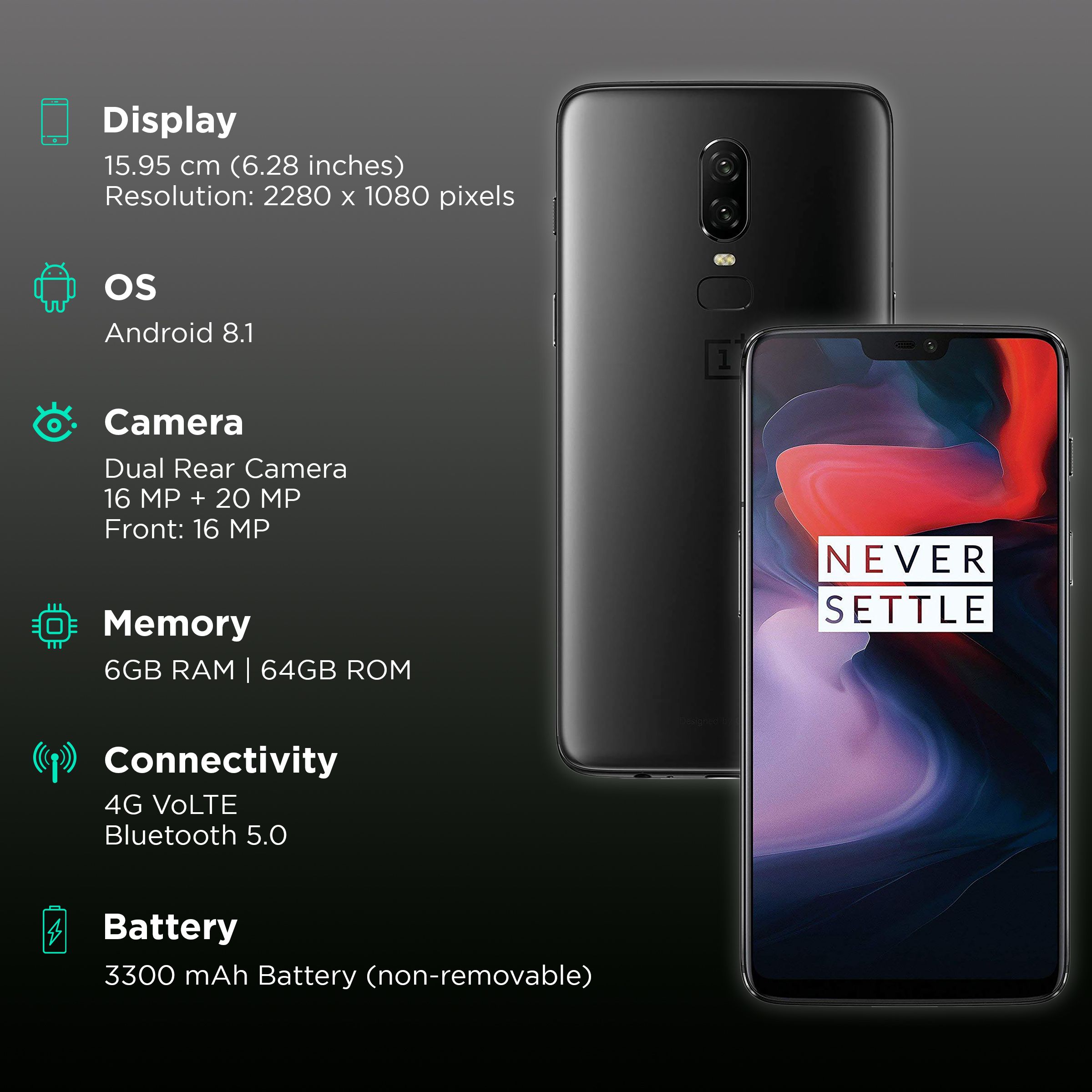 Buy Refurbished OnePlus 6 (6GB RAM, 64GB, Mirror Black) Online - Croma